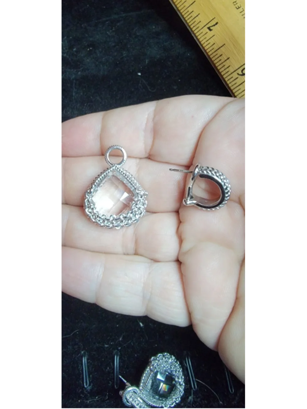 Sterling Silver Omega Back Earrings Large Faceted Crystal Statement Earrings 24